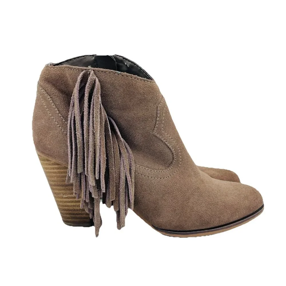 Steve Madden Shoes Womens 7.5 M Brown Suede Leather Cian Bootie Western Fringe